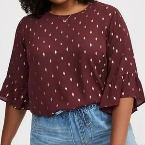 NWT Georgette Ruffled Sleeve Blouse